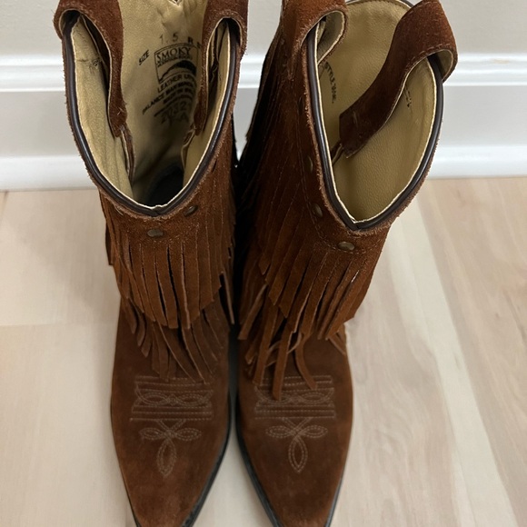 Shyanne Brown Kids Double Fringe Boots Snip Toe - Picture 4 of 7